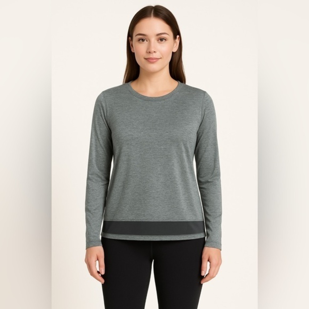 Athleta Gray Performance Athleisure Top Mesh Band Hem Detail GUC SP #772